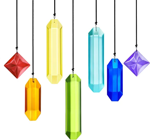Miniatura 10 de HDCRYSTALGIFTS 7 piezas de prismas de cristal atrapasoles para colgar en ventanas, atrapasoles de cristal arcoíris colgantes para ventanas