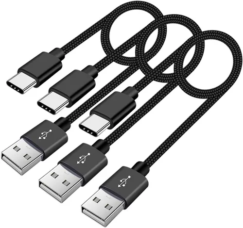Cable USB C corto de 1.5 pies, paquete de 3 cargadores USB tipo C, cable trenzado de carga rápida para Samsung Galaxy S10+ S9 S8 Plus, Note 9 8, LG