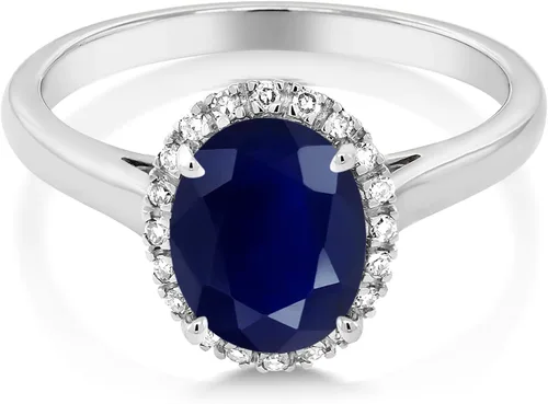 Miniatura 46 de Gem Stone King Anillo de compromiso ovalado de oro blanco de 10 quilates con piedra natal y halo de diamantes Ovalado de 0.354 x 0.276 in Anillo