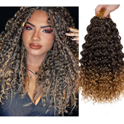 Miniatura 16 de 8 Paquetes de Cabello Rizado con Ganchillo GoGo, Cabello Rizado con Ganchillo para Mujeres Negras, Trenzado de Onda Profunda, Cabello Sintético