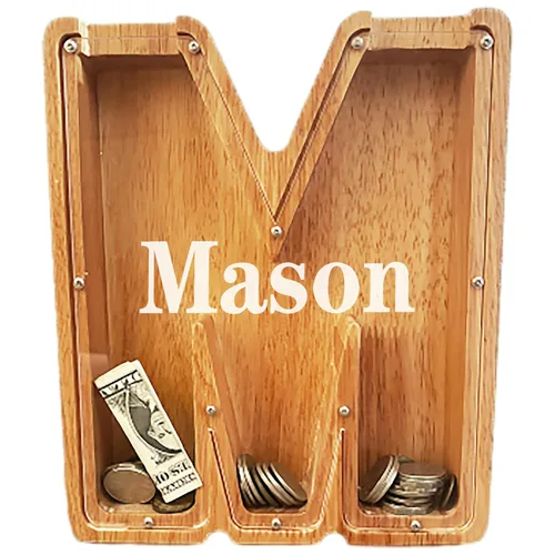 Miniatura 19 de Alcancia personalizada grande de madera con letras, alcancía para monedas, alcancía personalizada con nombre, puede ser utilizada como regalo de J