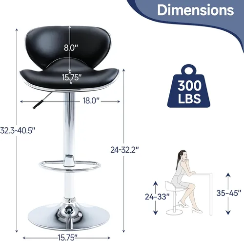 Miniatura 2 de Juego de 2 taburetes de bar, taburetes de bar giratorios ajustables para mostrador de cocina, silla de bar moderna de cuero PU de altura