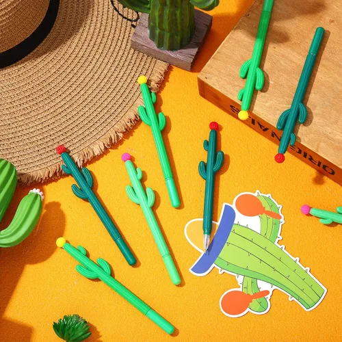 Miniatura 6 de Paquete de 36 bolígrafos con forma de cactus, novedosos bolígrafos de tinta de gel con forma de cactus, bolígrafo de tinta de gel negra con flor