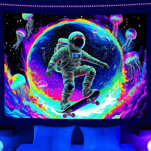 Miniatura 9 de Sanzugh Divertido tapiz alienígena de astronauta espacial para hombres y chicos, genial universo trippy planeta, tapices artísticos para colgar