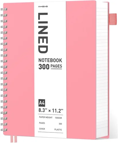 Miniatura 11 de AHGXG Cuaderno espiral rayado para universidad - Cuaderno espiral perforado A4 de 8.5" x 11", 300 páginas con páginas perforadas fáciles de rasgar