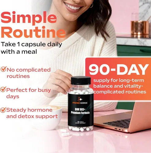 Miniatura 5 de DIM SGS+ Suplemento para mujeres/hombres equilibrio hormonal y apoyo desintoxicante - Bloqueador de estrógeno a base de plantas para hombres