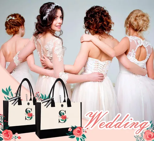 Miniatura 6 de Initial Canvas Tote Bag, Monogrammed Tote Bags Suitable for Mother's Day Wedding Beach