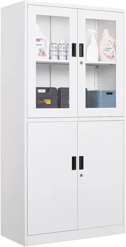 Miniatura 10 de Vitrina con puertas de cristal, vitrina para coleccionables, gabinete de exhibición Curio con 4 estantes ajustables, gabinete de exhibición de Negro