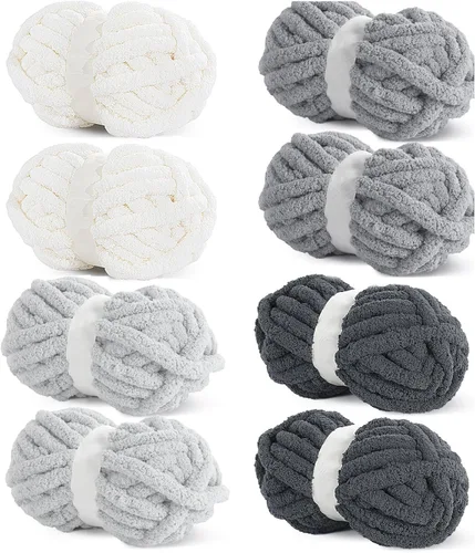 Miniatura 21 de HOMBYS Hilo de felpilla gruesa para tejer a mano, hilo gigante súper voluminoso para tejer a mano, hilo de felpa suave de 3/4 pulgadas de grosor 4