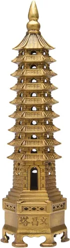 BRASSTAR Estatua de Feng Shui de latón Wenchang Pagoda Capa 9 Torre 9.4 "Longitud Escultura Oficina Hogar Escritorio Decoración Artefactos Atraer