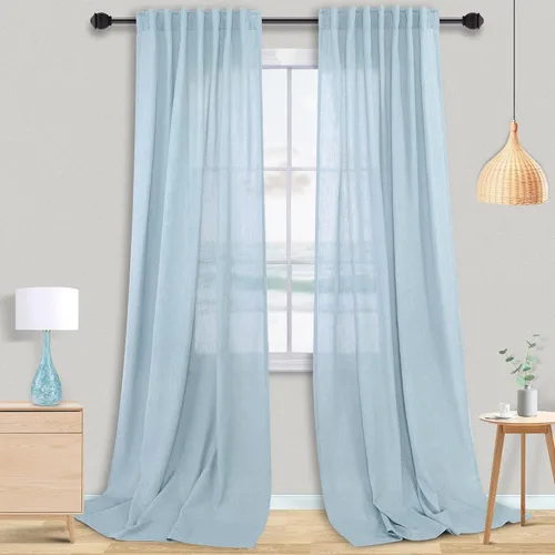 Miniatura 63 de Cortinas de lino azul claro de 90 pulgadas de largo para sala de estar, dormitorio de niñas, guardería, decoración acogedora de verano, bolsillo