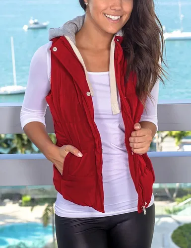 Miniatura 4 de Chaleco Yeokou acolchado para mujer, para invierno, con capucha extraíble, sin mangas y entallado