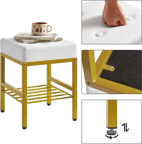 Miniatura 7 de IBUYKE Taburete de maquillaje cuadrado con pies ajustables y espacio de almacenamiento, silla reposapiés, asiento de tocador de PU, multiusos como