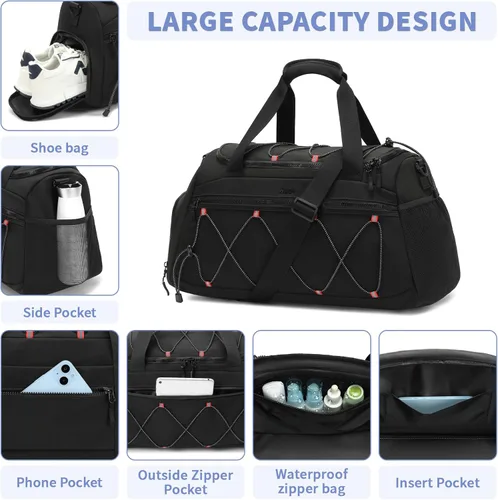Miniatura 4 de Bolsa de gimnasio para mujer, bolsa de viaje deportiva de 40 L, mochila de gimnasio con compartimento para zapatos, bolsa de mano para fines
