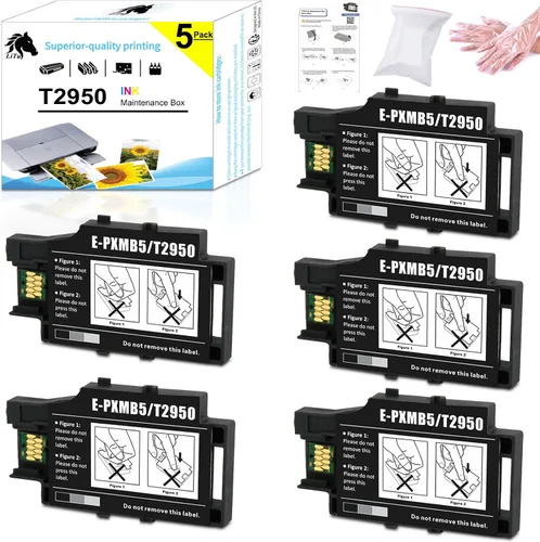 Paquete de 5 cajas de mantenimiento WF-110, caja de mantenimiento de tinta T295000 T2950 remanufacturada para impresora de inyección de tinta móvil