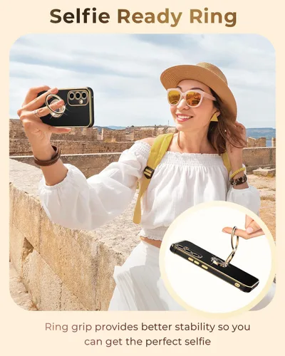 Miniatura 5 de XYZ Funda para Galaxy A14 5G con soporte y doble anillo, funda de lujo para Samsung A14 5G, color negro