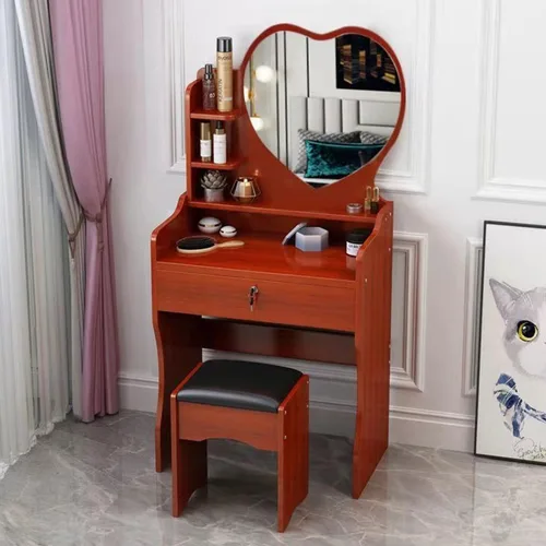 Miniatura 20 de QQXX Juego de tocador grande con espejo, tocador de maquillaje con estantes de almacenamiento y 4 cajones, taburete acolchado para dormitorio