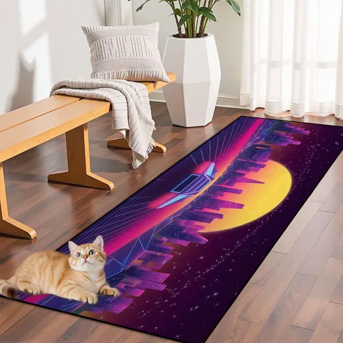 Miniatura 7 de Alfombra de corredor lavable de 2 x 6 pulgadas, diseño de arcade, diseño de barco espacial a la puesta de sol, retro, de los años 80, de ciencia