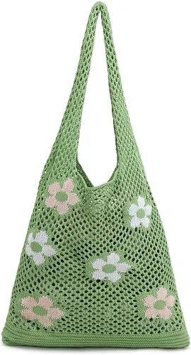 Miniatura 13 de ENBEI Bolsas bohemias, bolsa de punto de hombro, bolsa de mano Y2K estética, bolso de ganchillo lindo para mujeres, regalos hippie Rosa con seis