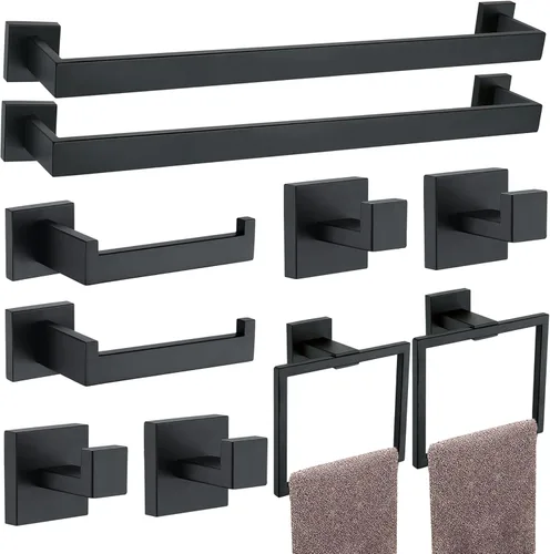 Miniatura 18 de Juego de 5 piezas de accesorios de ferretería para baño en negro mate, juego de toalleros cuadrados de 16 pulgadas para baño, juego de barras