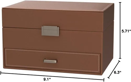 Miniatura 8 de Dajasan Caja organizadora de joyas, organizador de joyas para mujeres y niñas, 3 capas de almacenamiento grande de joyería para aretes, anillos