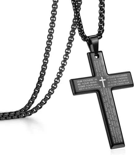 Rnivida Men's Cross Necklace with Lord's Prayer, Stainless Steel Christian Cross Pendant Necklace for Men Teen Boys