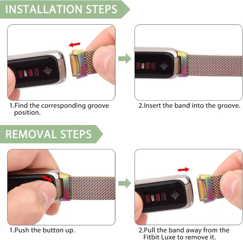 Miniatura 4 de Amzpas Correa de metal compatible con bandas Fitbit Luxe para mujeres y hombres, correa de repuesto de malla de acero inoxidable para Fitbit