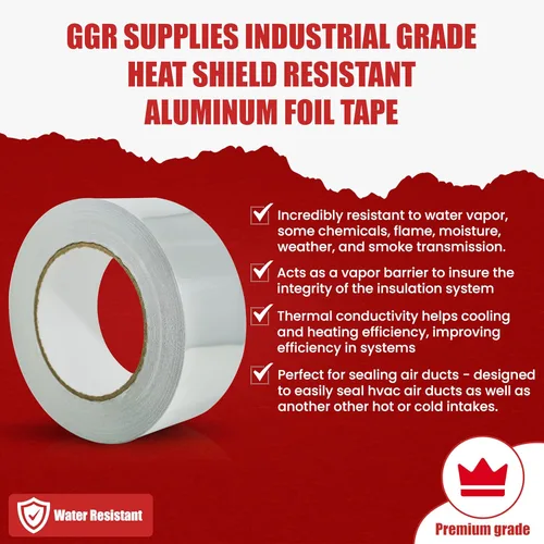 Miniatura 2 de GGR Supplies AF-20R Cinta de papel de aluminio resistente al calor de alta temperatura de grado profesional/industrial ideal para HVAC, reparación