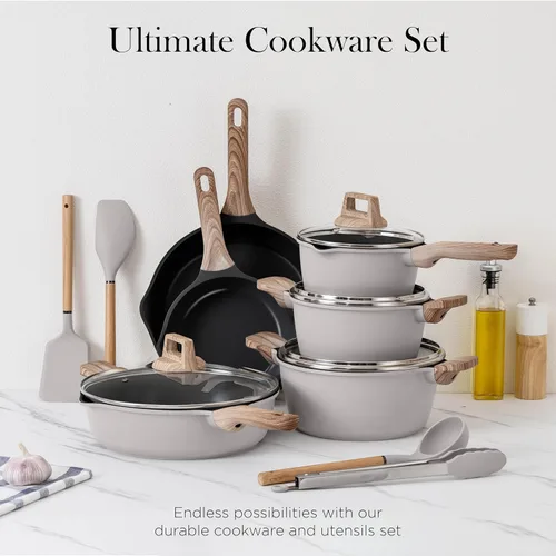 Miniatura 2 de Country Kitchen Juego de ollas y sartenes antiadherentes, juego de utensilios de cocina de aluminio fundido con utensilios, juego de cocina