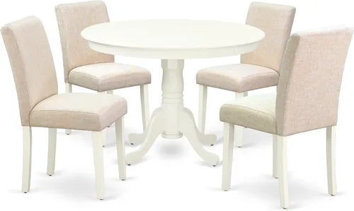 Miniatura 15 de East West Furniture HLAB5-MAH-18 - Juego de mesa y sillas de cocina de 5 piezas, incluye una mesa de comedor redonda con pedestal y 4 sillas