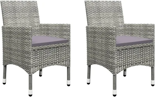 Miniatura 3 de Ensemble Bistro 3 Pièces Gris Extérieur avec Table en Verre Trempé, Polyrotin Résistant aux Intempéries et Design Pliable Pour Balcon Petit Jardin