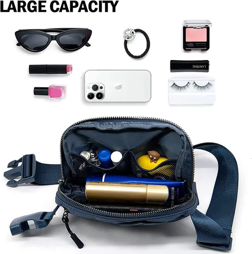 Miniatura 44 de Cangurera cruzada para mujer, mini bolsa para cinturón de 1 litro con correa ajustable de 32 a 51 pulgadas, bolsa de cintura pequeña para viajes