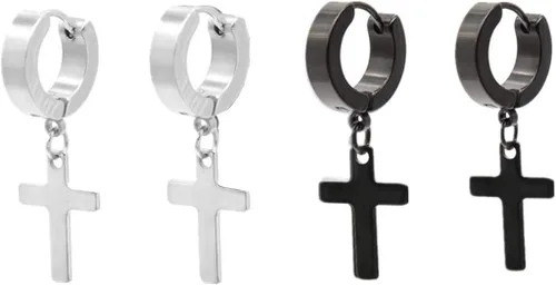 Juego de aretes colgantes de cruz para hombre, de acero inoxidable, con bisagras, para Navidad, graduación, Pascua