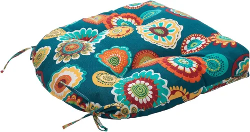 Miniatura 8 de Magpie Fabrics Juego de 2 cojines de asiento capitoné para exteriores e interiores con lazos, 19 x 19 pulgadas, impermeables, para silla de patio