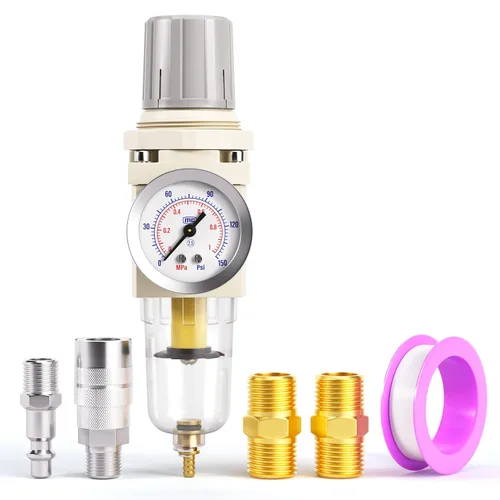 Miniatura 11 de TAILONZ PNEUMATIC Regulador de presión de filtro de aire de drenaje automático NPT de 1/4 de pulgada Combo Piggyback, filtro compresor
