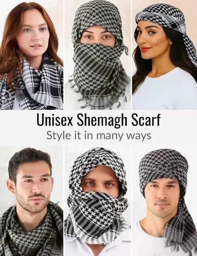 Miniatura 78 de LOVARZI Shemagh Cottons Arab Keffiyeh - Bufanda militar táctica para cabeza y cuello