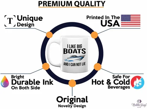 Miniatura 2 de Taza de café Boat Lover de 11 onzas, color blanco, con texto en inglés "I like Big Boats" (I like Big Boats), para amantes del lago, amante del mar