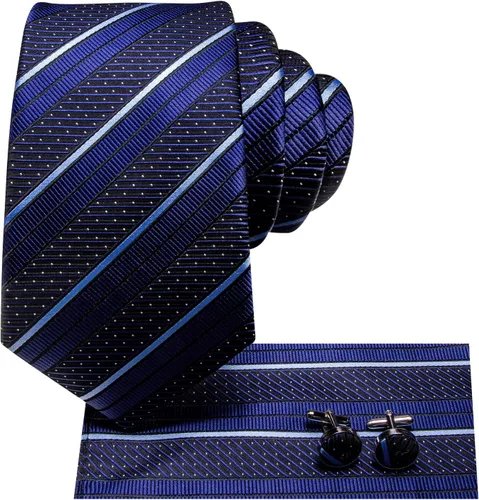 Miniatura 259 de Hi-Tie Corbatas de seda para hombre, diseño de cachemira a rayas, con bolsillo, gemelos cuadrados, conjunto formal de negocios