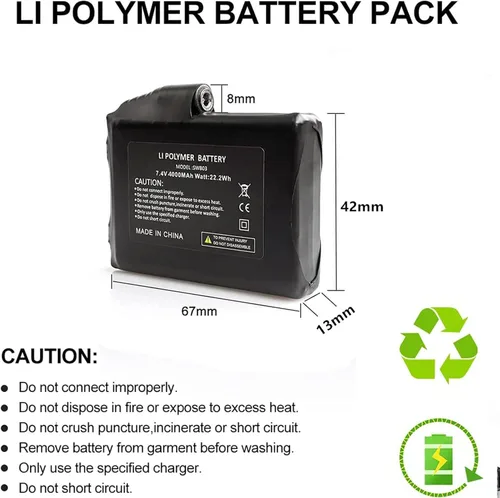 Miniatura 4 de Baterías Recargables Li-Polímero 7.4V 2200mAh/3500mAh/5000mAh, Batería Recargable para Ropa Calentada Li-Ion, Reemplazo de Batería para Guantes
