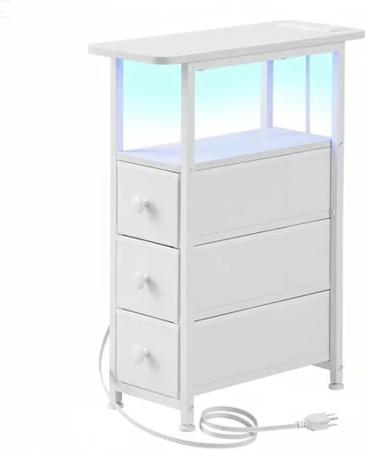 Miniatura 11 de DALEMHOME Mesa Auxiliar, Mesa Lateral Estrecha con 3 Cajones de Tela, Mesita de Noche Estrecha, Mesa de Cama Pequeña con Almacenamiento, para Sala