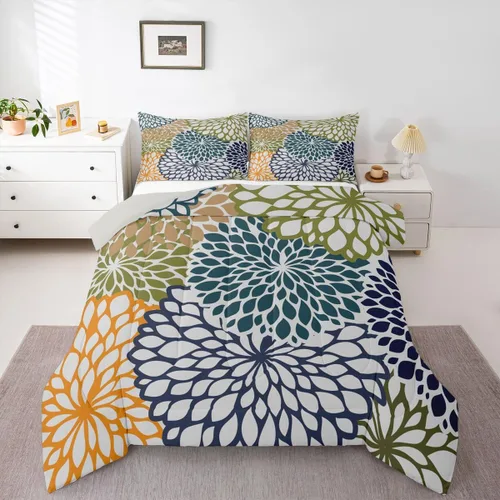 Miniatura 10 de Erosebridal Juego de edredón de dalia azteca para adultos, mujeres y niñas, ropa de cama floral, tamaño individual, relleno de edredón de flores