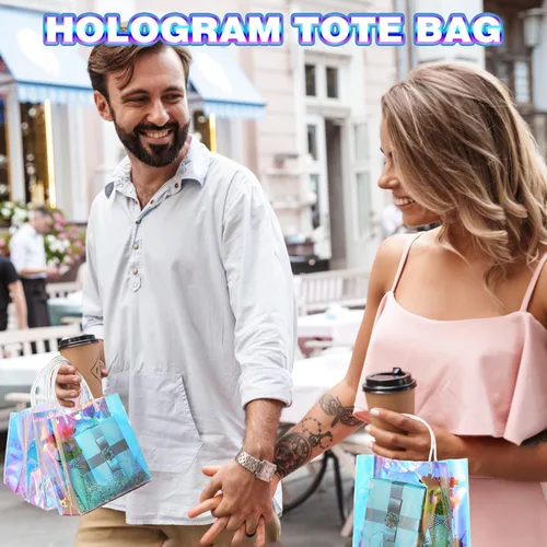 Miniatura 4 de Sherr 25 bolsas de regalo pequeñas holográficas transparentes iridiscentes reutilizables de plástico de PVC para compras, bodas, cumpleaños, baby