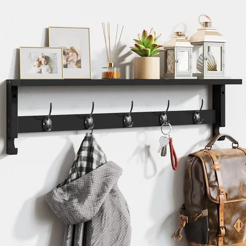 AMBIRD Perchero de pared con estante, 28.9 pulgadas de ganchos para abrigos montados en la pared con 5 ganchos, ganchos de pared para sombreros para