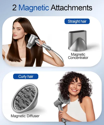 Miniatura 5 de Secador de pelo, 160000 rpm, secador iónico de alta velocidad con difusor magnético, secador de pelo de secado rápido para mujeres, control