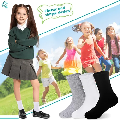 Miniatura 2 de Eyean Calcetines Deportivos Tipo Crew para Niños y Niñas de Algodón para Uniforme Escolar Casuales Básicos 6 Pares
