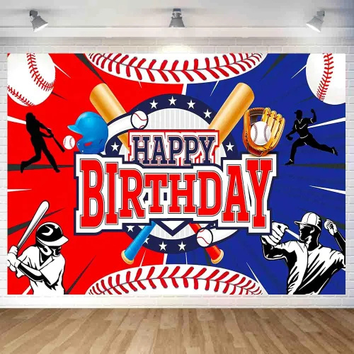 Decoración de Fiesta de Cumpleaños de Béisbol Telón de Fondo de Feliz Cumpleaños de Béisbol Póster de Pancarta de Fondo de Fotos de Béisbol para