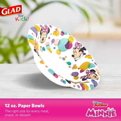 Miniatura 2 de Glad para Niños Cuencos Desechables de Papel de Disney Mickey y sus Amigos, Minnie Dots - Resistentes, A Prueba de Remojo, Aptos para Microondas