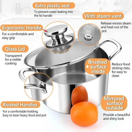 Miniatura 3 de P&P CHEF Olla de 4 cuartos de galón de acero inoxidable tricapa, olla de 4 cuartos de galón para cocinar pasta con tapa visible para sopa