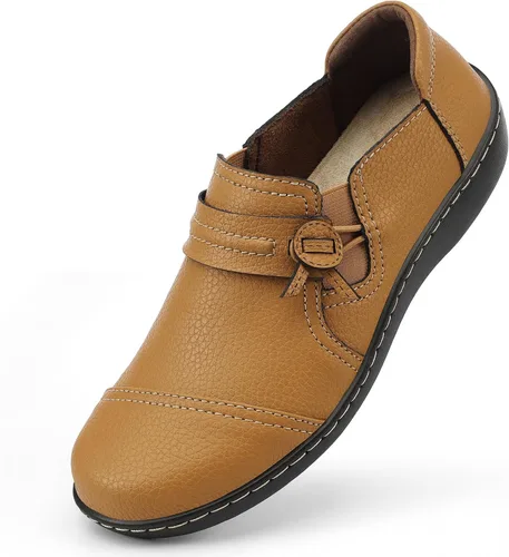 LAZYPOP Mocasines de cuero clásicos y cómodos para mujer, bonitos zapatos de vestir informales, ligeros, para caminar, zapatos planos para el