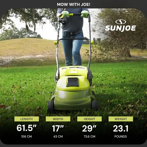 Miniatura 7 de Sun Joe Cortacésped inalámbrico con empuje eléctrico con bolsa de 10.6 galones, ancho de corte de 14 pulgadas, verde - Cortadora de césped